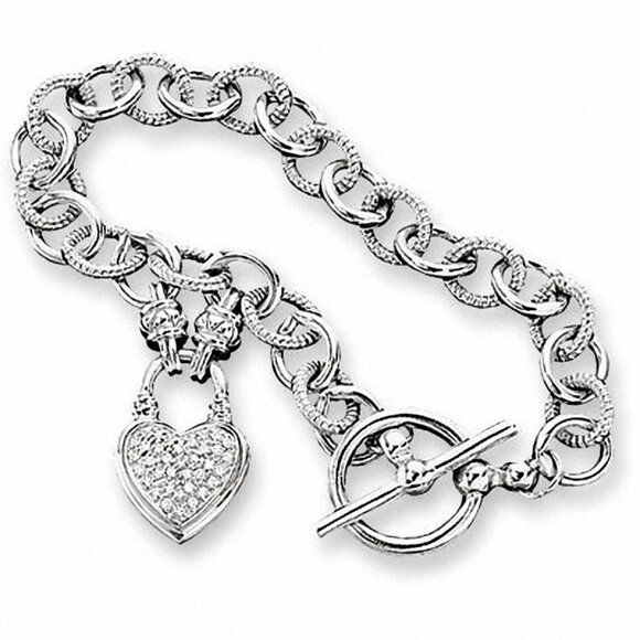 UDINE UD Diamond Heart Charm Bracelet (1/4 ct. t.w.) 925 Sterling Silver - Picture 4 of 7